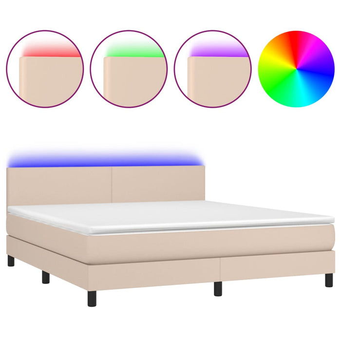 Pat cu arcuri, cu saltea și LED cappuccino 180x200 cm piele eco - WALTI WALTI