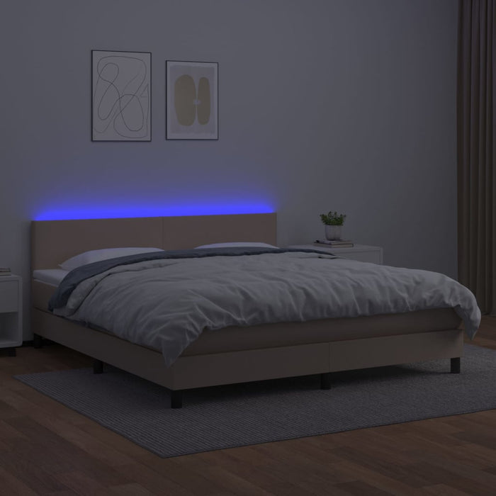 Pat cu arcuri, cu saltea și LED cappuccino 180x200 cm piele eco - WALTI WALTI