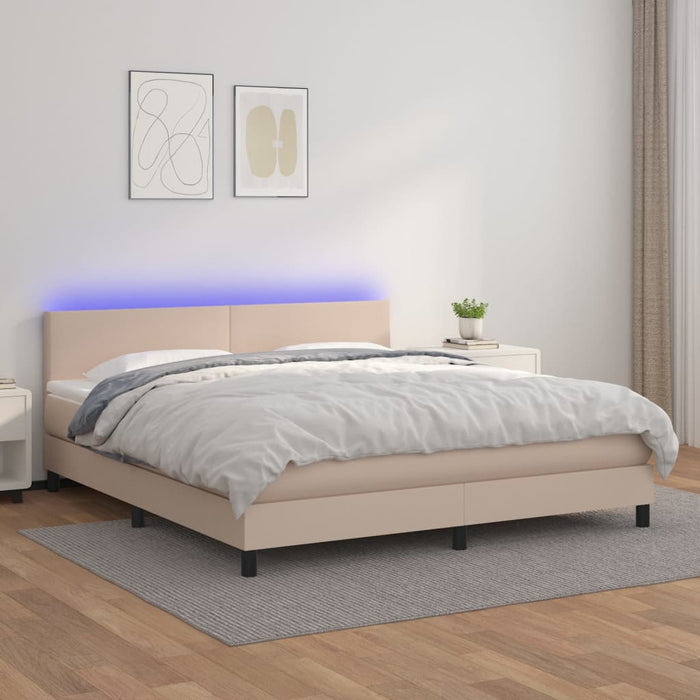 Pat cu arcuri, cu saltea și LED cappuccino 180x200 cm piele eco - WALTI WALTI