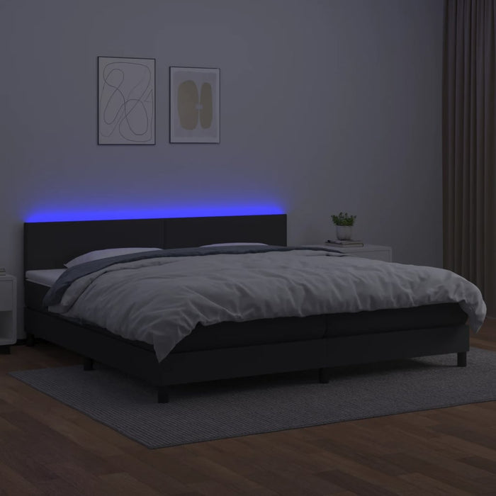 Pat cu arcuri, saltea și LED, negru, 200x200cm, piele ecologică - WALTI WALTI