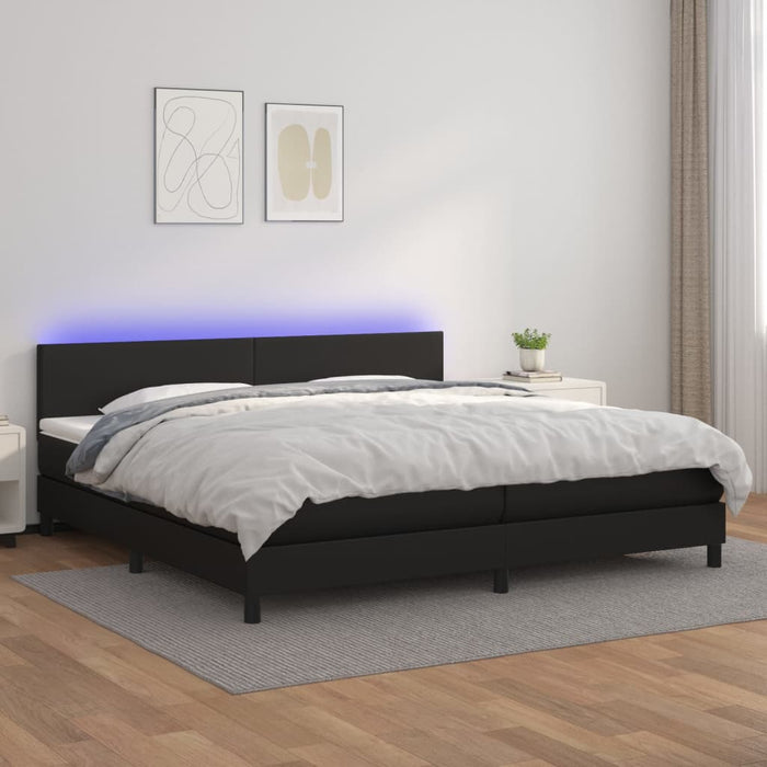 Pat cu arcuri, saltea și LED, negru, 200x200cm, piele ecologică - WALTI WALTI
