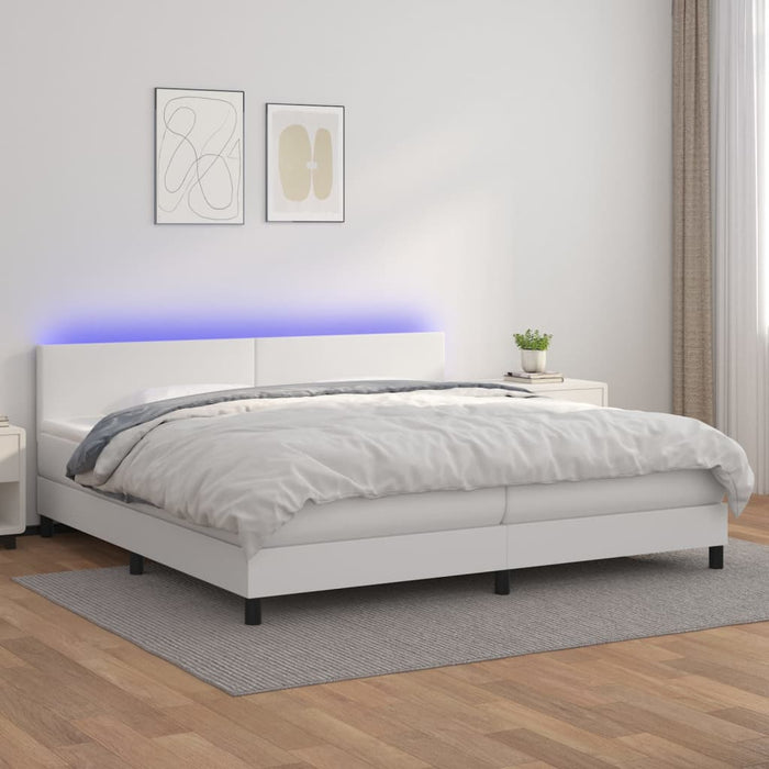 Pat cu arcuri, saltea și LED, alb, 200x200 cm, piele ecologică - WALTI WALTI