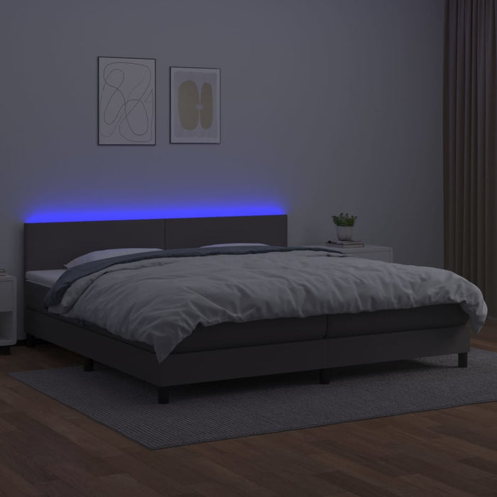 Pat cu arcuri, saltea și LED, gri, 200x200 cm, piele ecologică - WALTI WALTI