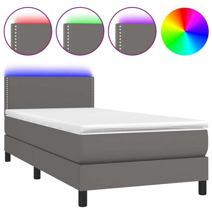 Pat continental cu saltea și LED, gri, 80x200 cm, piele eco - WALTI WALTI