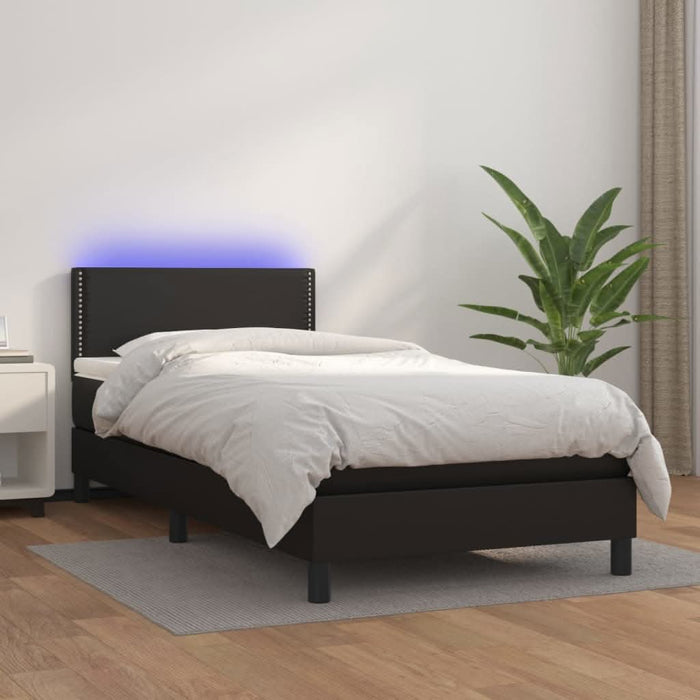 Pat cu arcuri, saltea și LED, negru, 90x190 cm, piele ecologică - WALTI WALTI