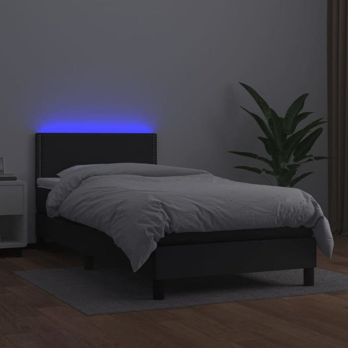 Pat cu arcuri, saltea și LED, negru, 90x200 cm, piele ecologică - WALTI WALTI