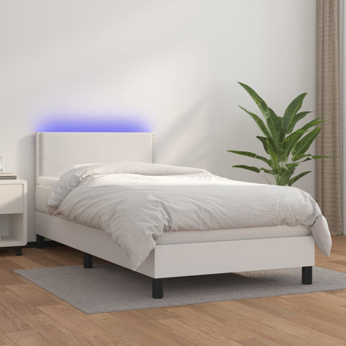 Pat cu arcuri, saltea și LED, alb, 100x200 cm, piele ecologică - WALTI WALTI