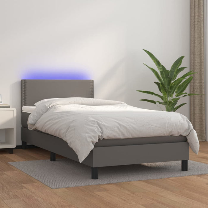 Pat cu arcuri, saltea și LED, gri, 100x200 cm, piele ecologică - WALTI WALTI