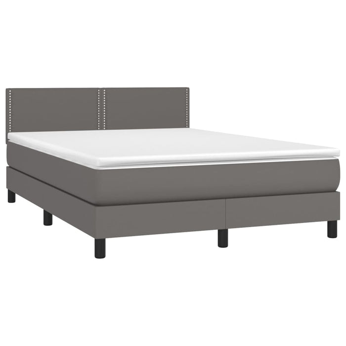 Pat cu arcuri, cu saltea & LED, gri, 140x190 cm, piele eco - WALTI WALTI