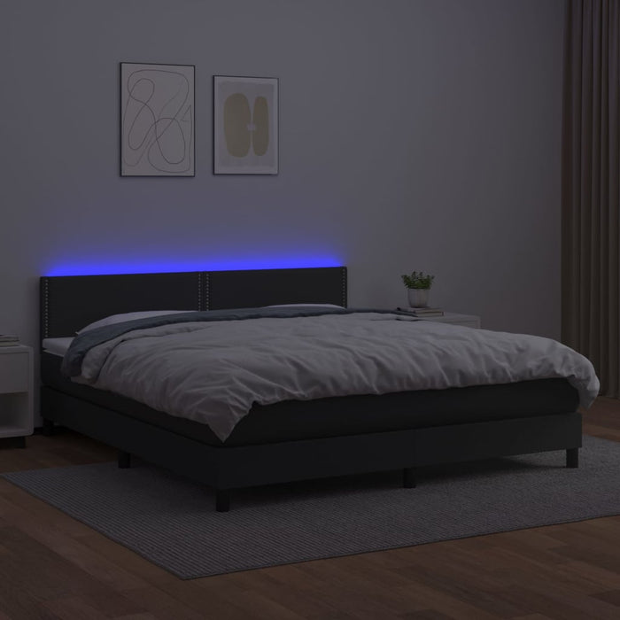 Pat cu arcuri, saltea și LED, negru, 180x200cm, piele ecologică - WALTI WALTI