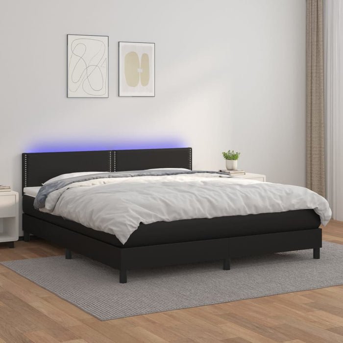 Pat cu arcuri, saltea și LED, negru, 180x200cm, piele ecologică - WALTI WALTI