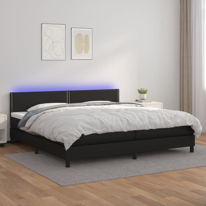 Pat cu arcuri, saltea și LED, negru, 200x200cm, piele ecologică - WALTI WALTI