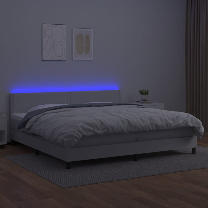 Pat cu arcuri, saltea și LED, alb, 200x200 cm, piele ecologică - WALTI WALTI