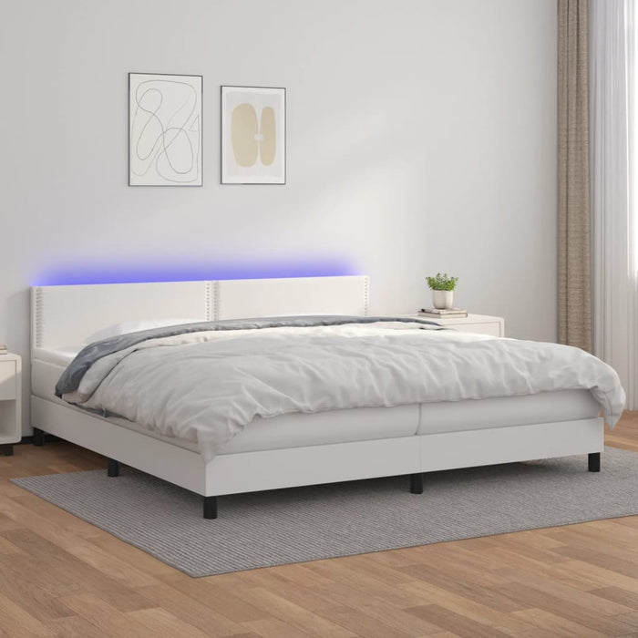 Pat cu arcuri, saltea și LED, alb, 200x200 cm, piele ecologică - WALTI WALTI