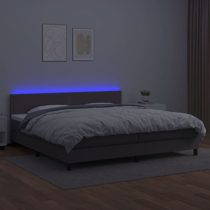 Pat cu arcuri, saltea și LED, gri, 200x200 cm, piele ecologică - WALTI WALTI