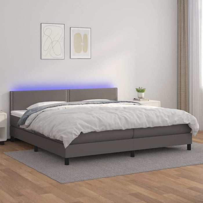 Pat cu arcuri, saltea și LED, gri, 200x200 cm, piele ecologică - WALTI WALTI