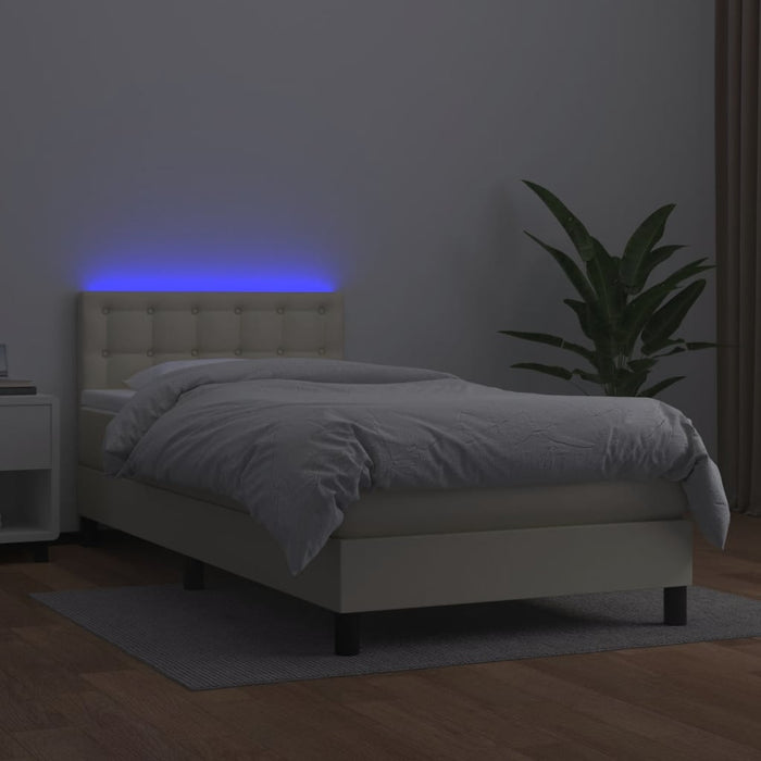 Pat continental cu saltea și LED, crem, 80x200 cm, piele eco WALTI