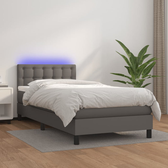 Pat continental cu saltea și LED, gri, 80x200 cm, piele eco - WALTI WALTI