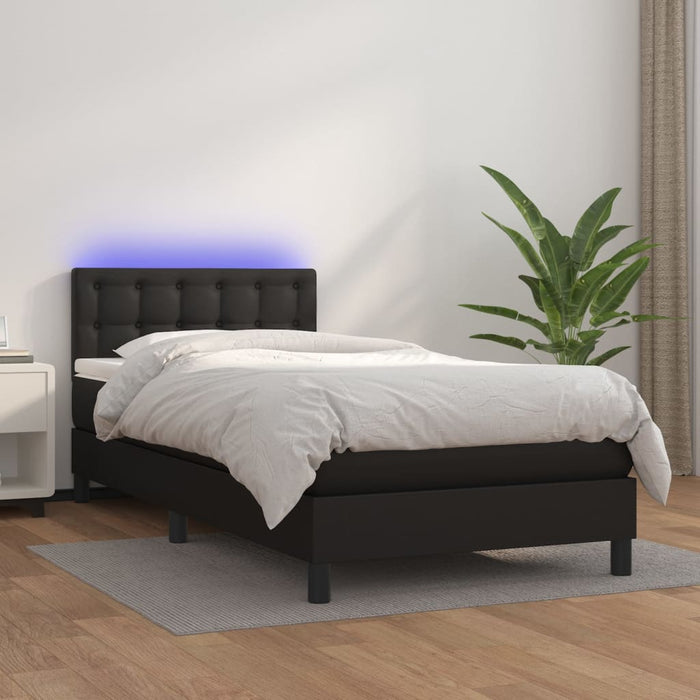 Pat cu arcuri, saltea și LED, negru, 90x190 cm, piele ecologică - WALTI WALTI