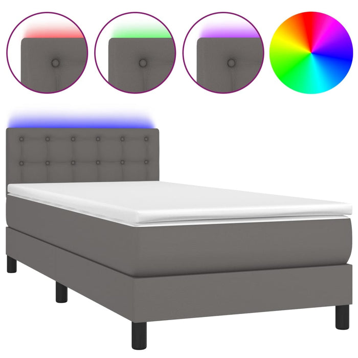 Pat cu arcuri, saltea și LED, gri, 90x190 cm, piele ecologică - WALTI WALTI