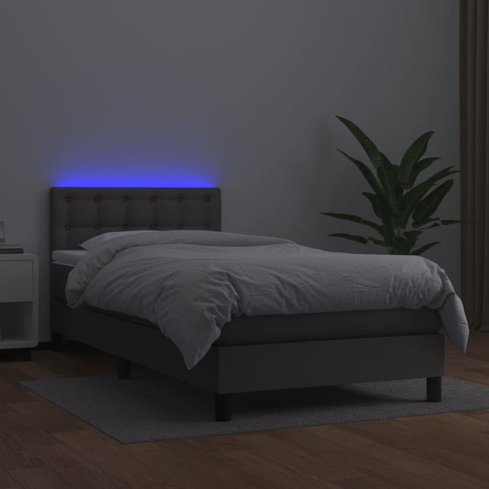 Pat cu arcuri, saltea și LED, gri, 90x190 cm, piele ecologică - WALTI WALTI