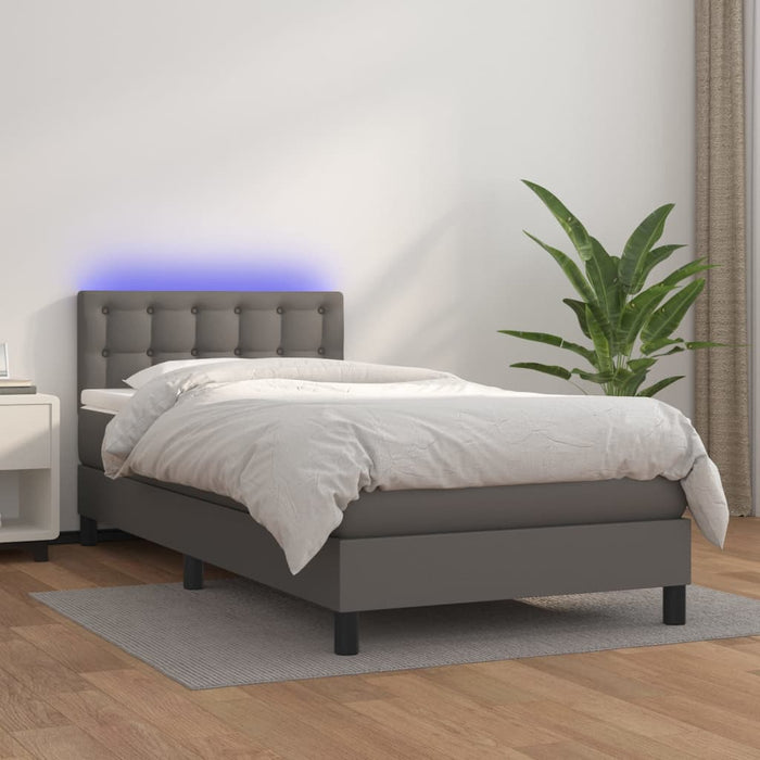 Pat cu arcuri, saltea și LED, gri, 90x190 cm, piele ecologică - WALTI WALTI