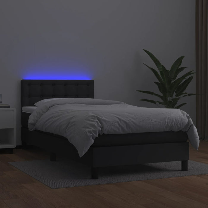 Pat cu arcuri, saltea și LED, negru, 90x200 cm, piele ecologică - WALTI WALTI