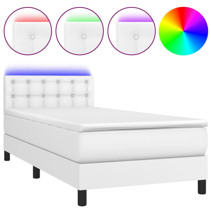 Pat continental cu saltea & LED, alb, 90x200 cm, piele eco - WALTI WALTI