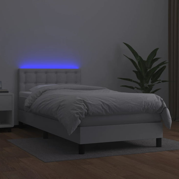 Pat continental cu saltea & LED, alb, 90x200 cm, piele eco - WALTI WALTI