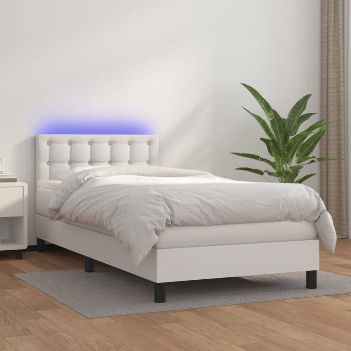 Pat continental cu saltea & LED, alb, 90x200 cm, piele eco - WALTI WALTI