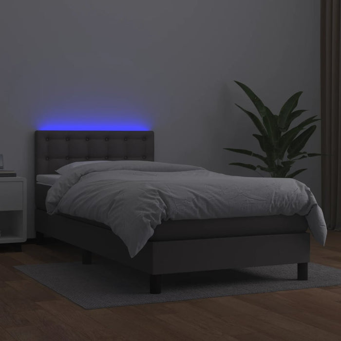 Pat cu arcuri, saltea și LED, gri, 90x200 cm, piele ecologică - WALTI WALTI