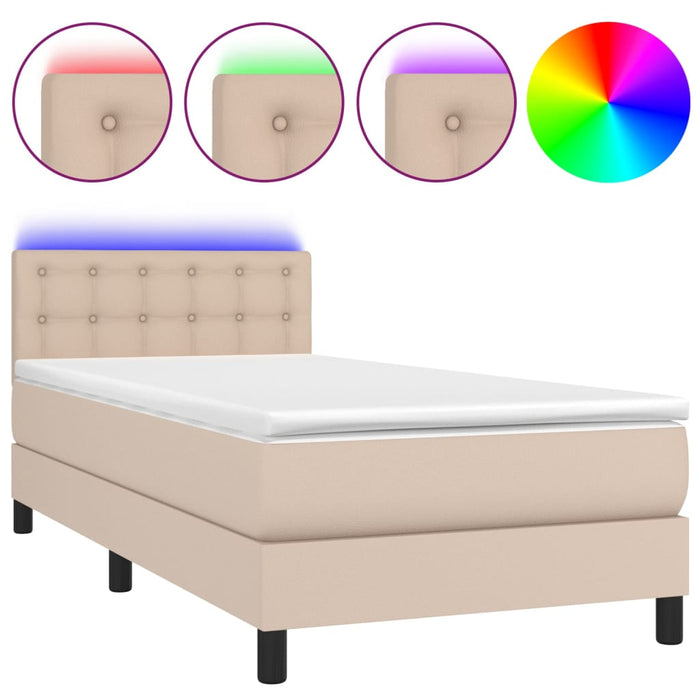 Pat cu arcuri, cu saltea și LED, cappuccino 90x200 cm piele eco - WALTI WALTI