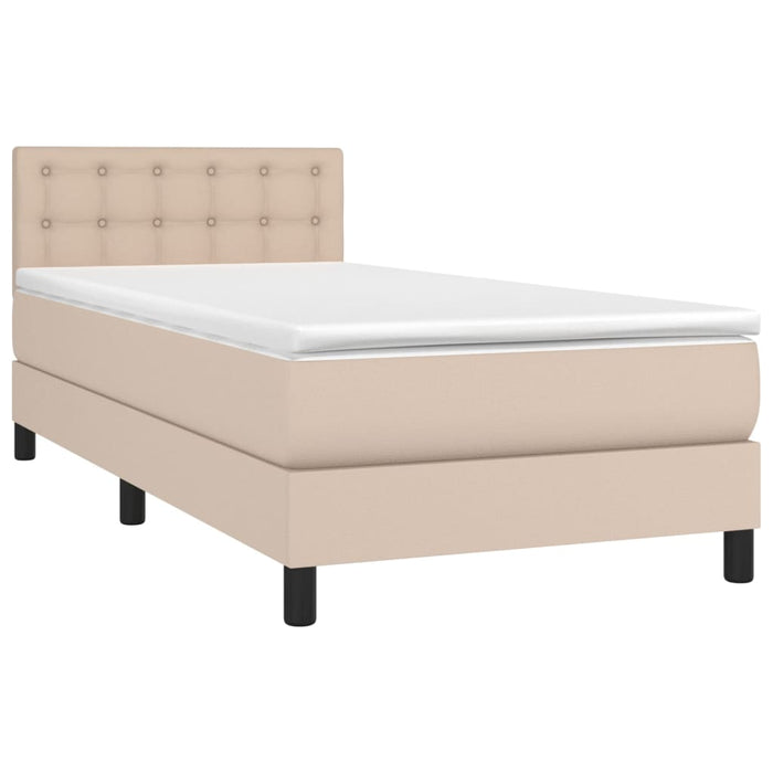 Pat cu arcuri, cu saltea și LED, cappuccino 90x200 cm piele eco - WALTI WALTI