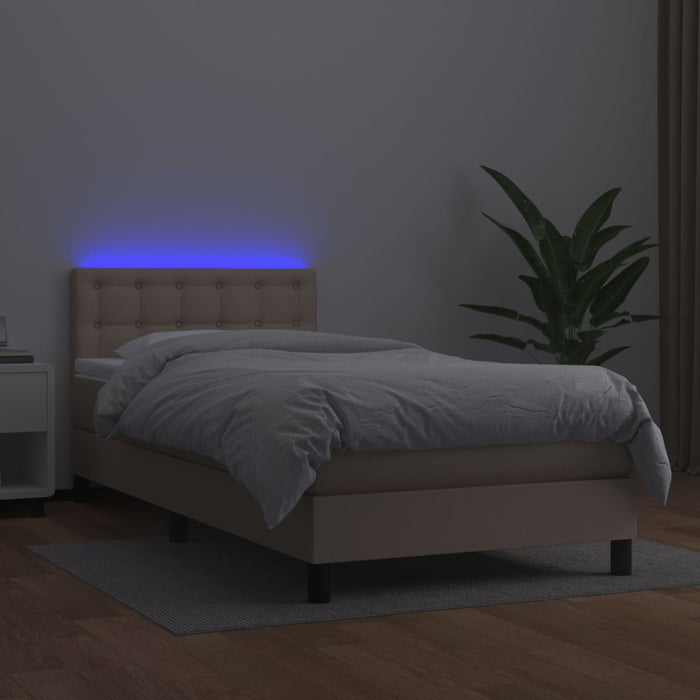 Pat cu arcuri, cu saltea și LED, cappuccino 90x200 cm piele eco - WALTI WALTI