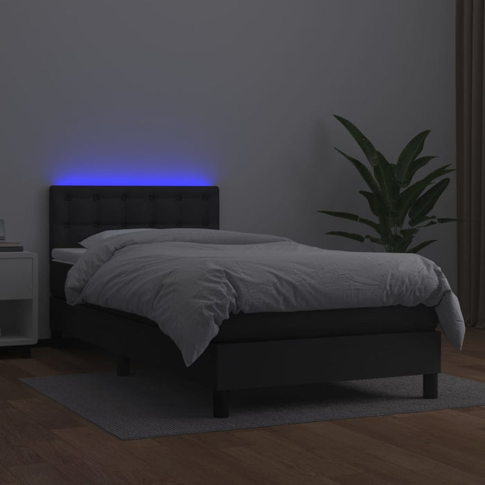 Pat cu arcuri, saltea și LED, negru, 100x200cm, piele ecologică - WALTI WALTI