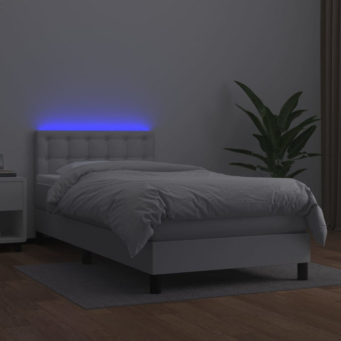 Pat cu arcuri, saltea și LED, alb, 100x200 cm, piele ecologică - WALTI WALTI