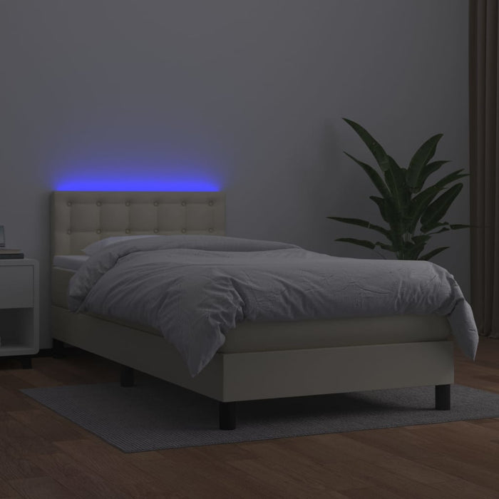 Pat cu arcuri, saltea și LED, crem, 100x200 cm, piele ecologică - WALTI WALTI