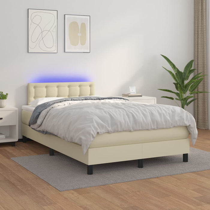 Pat cu arcuri, saltea și LED, crem, 120x200 cm, piele ecologică WALTI