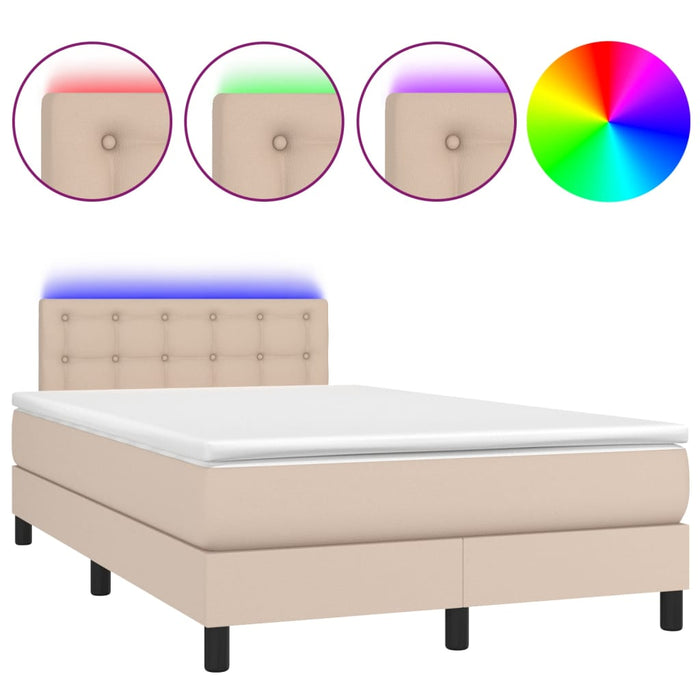 Pat cu arcuri, cu saltea și LED, cappuccino 120x200cm piele eco - WALTI WALTI