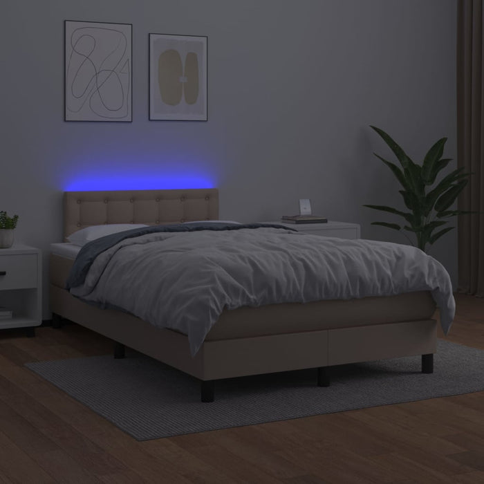 Pat cu arcuri, cu saltea și LED, cappuccino 120x200cm piele eco - WALTI WALTI