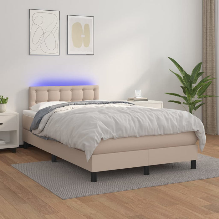 Pat cu arcuri, cu saltea și LED, cappuccino 120x200cm piele eco - WALTI WALTI