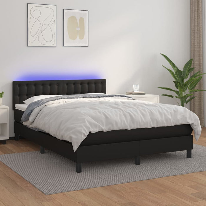 Pat continental cu saltea & LED, negru, 140x190 cm, piele eco - WALTI WALTI