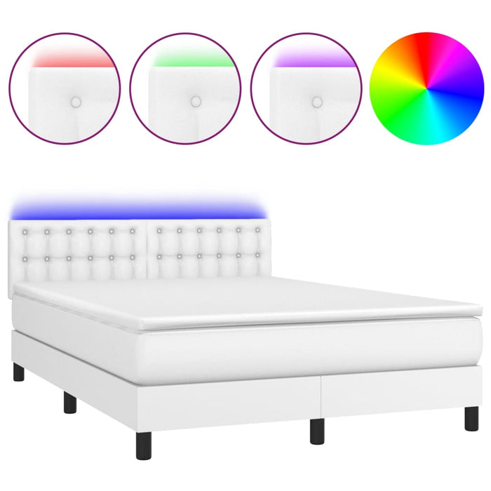 Pat cu arcuri, cu saltea & LED, alb, 140x190 cm, piele eco - WALTI WALTI