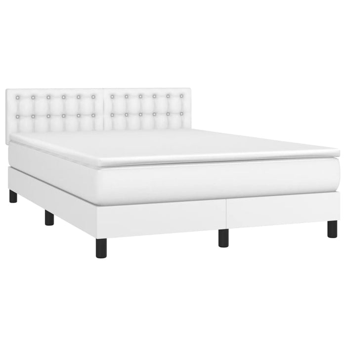 Pat cu arcuri, cu saltea & LED, alb, 140x190 cm, piele eco - WALTI WALTI