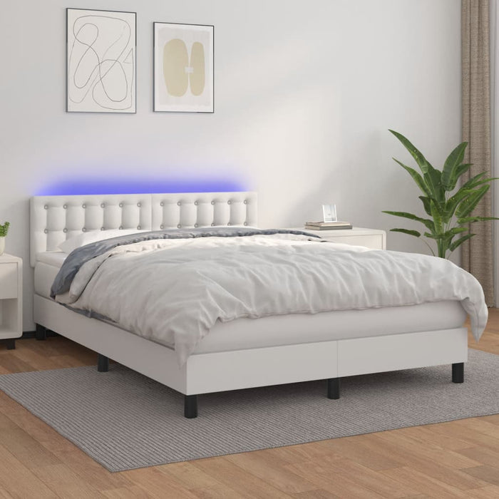 Pat cu arcuri, cu saltea & LED, alb, 140x190 cm, piele eco - WALTI WALTI