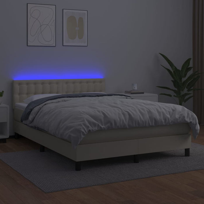 Pat cu arcuri, cu saltea & LED, crem, 140x190 cm, piele eco WALTI