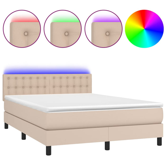 Pat cu arcuri, cu saltea și LED cappuccino 140x190 cm piele eco - WALTI WALTI