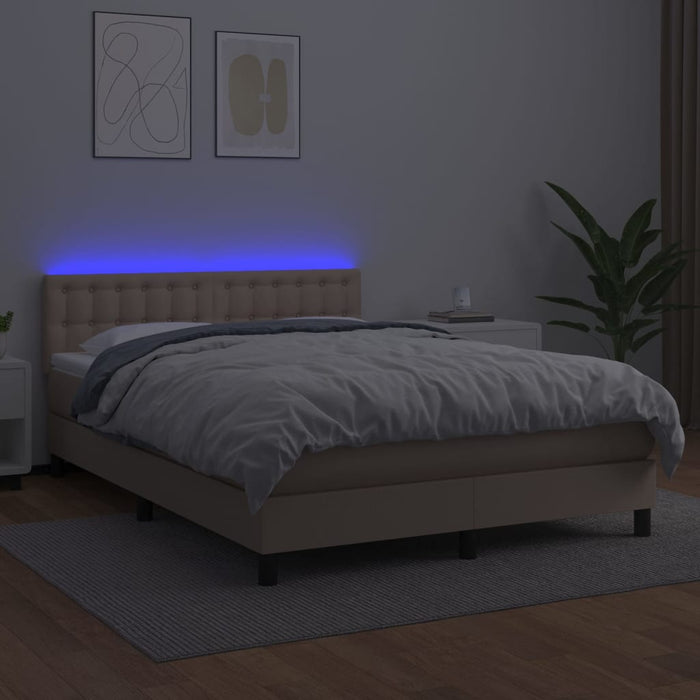 Pat cu arcuri, cu saltea și LED cappuccino 140x190 cm piele eco - WALTI WALTI
