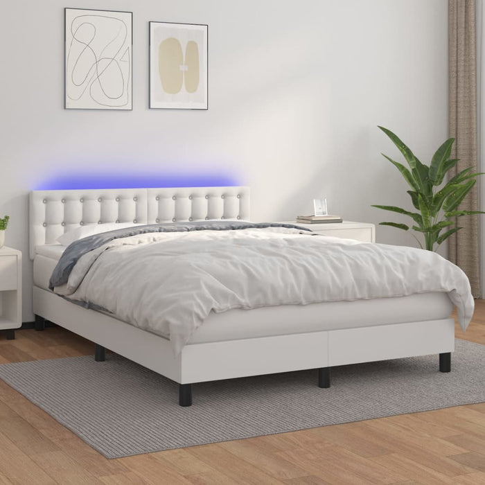 Pat cu arcuri, saltea și LED, alb, 140x200 cm, piele eco WALTI