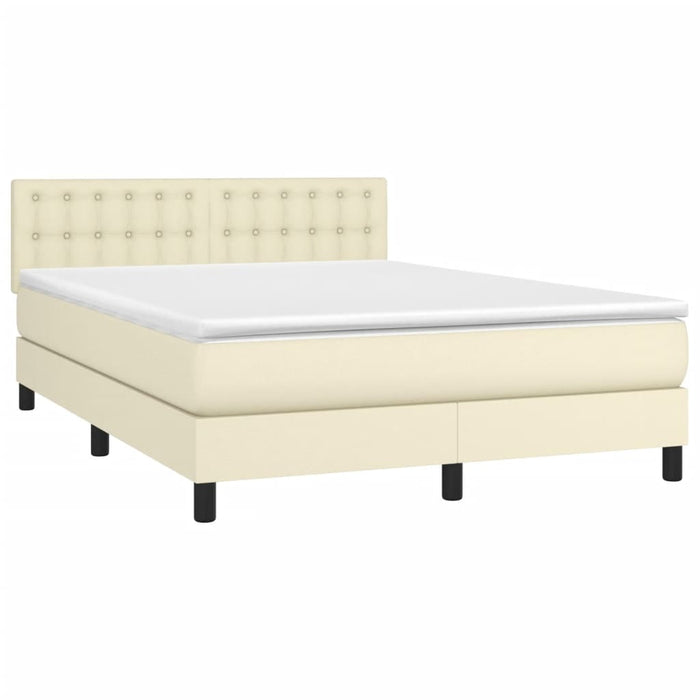 Pat cu arcuri, saltea și LED, crem, 140x200 cm, piele eco WALTI